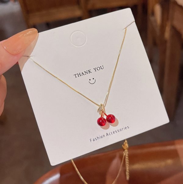Red Cherry Pendant Necklace – Elegant Women’s Fashion Jewelry Gift