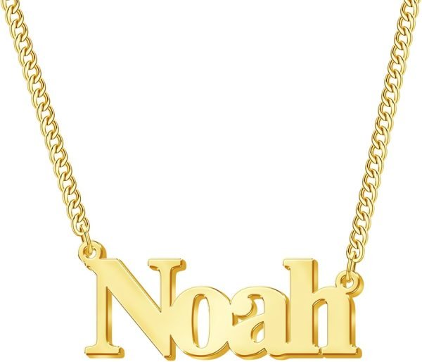 Name Necklace Personalized, 18K Gold Plated Custom Name Necklace